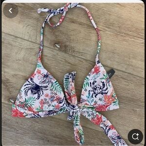 Adore Me Bikini Suit Top Floral Print Size Large Tie Front Pink Crab Trendy